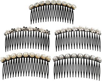 Unique Bargains Women's Faux Pearl Rhinestone Side Hair Comb Black White 5 Pcs