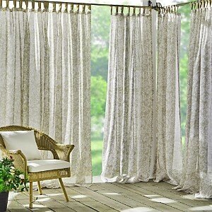 Verena Floral Indoor/Outdoor Sheer Adhesive Loop Tab Top Window Curtain Panel, 52 x 108