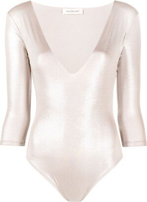 There Was One shiny-effect V-neck bodysuit-AC