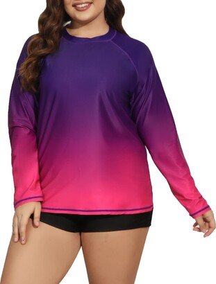 Halcurt Women's Plus Size Long Sleeve Rash Guard UPF50+ Loose Fit Swimsuit Top