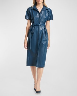 Petra Faux-Leather Midi Shirtdress