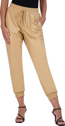 Women's Faux Leather Joggers with Drawstring