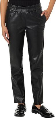 Leather Straight Leg Pull-On Pants (Black) Women's Clothing