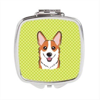 BB1316SCM Checkerboard Lime Green Corgi Compact Mirror, 2.75 x 3 x .3 In.