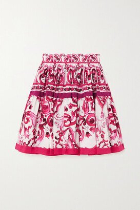 Pleated Printed Cotton-poplin Mini Skirt - Pink