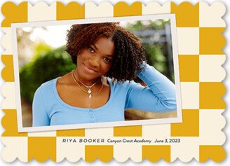 Graduation Announcements: Classic Checkered Graduation Announcement, Yellow, 5X7, Pearl Shimmer Cardstock, Scallop