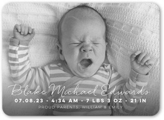 Birth Announcements: Light Script Birth Announcement, White, 5X7, Signature Smooth Cardstock, Rounded