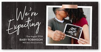 Birth Announcements: Happy And Expecting Pregnancy Announcement, Grey, 4X8, Signature Smooth Cardstock, Square