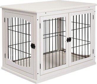 Dog Crate Furniture, Small Dog Cage End Table with Two Opening Sides, Lockable Door, Puppy Kennel Indoor, Cute and Decorative, Pure White