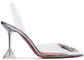 Transparent and Silver Tone Begum 95 PVC slingback pumps