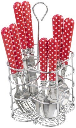 Bistro Picnic Polka Dot Stainless Steel 16 Piece Flatware Set, Service for 4 - Red, White