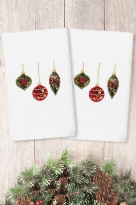 Christmas Ornaments Embroidered Hand Towels - Set of 2