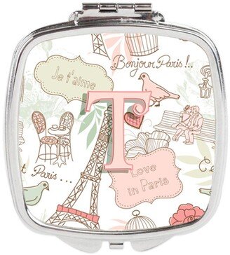 CJ2002-TSCM Letter T Love in Paris Pink Compact Mirror