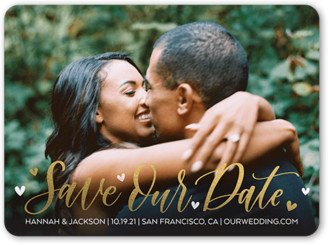 Save The Date Cards: Saved Hearts Save The Date, Yellow, 6X8, Matte, Signature Smooth Cardstock, Rounded