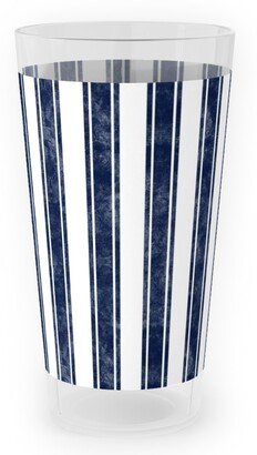 Outdoor Pint Glasses: Vertical French Ticking Textured Pinstripes In Dark Midnight Navy And White Outdoor Pint Glass, Blue