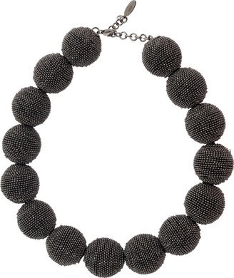 'precious Chunky Bead' Black Necklace With Monili Spheres In Brass Woman