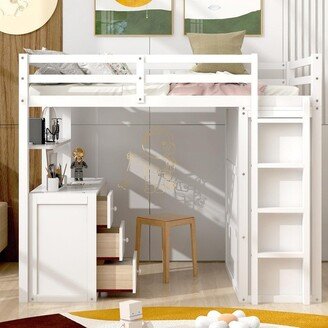 BEYONDHOME Twin size Loft Bed with Drawers,Desk,and Wardrobe