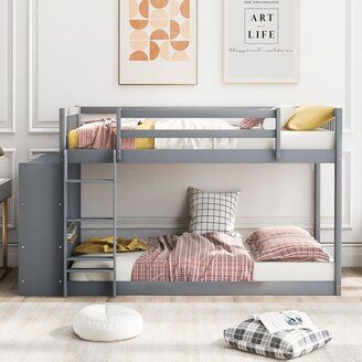 Modern Style Bunk Bed with Attached Cabinet and Shelves Storage