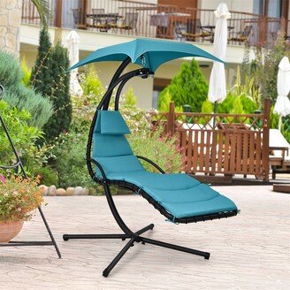 Hanging Curved Steel Swing Chaise Lounger with Removable Canopy