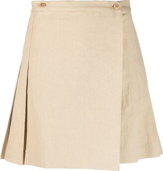 box-pleated A-line wrap miniskirt