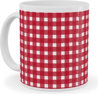 Mugs: Classic Gingham - Red Ceramic Mug, White, 11Oz, Red