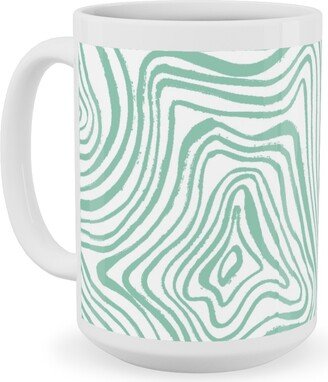 Mugs: Abstract Wavy Lines - Green Ceramic Mug, White, 15Oz, Green