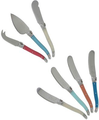 Laguiole Coral and Turquoise Cheese Knife and Spreader Set, 7 Piece