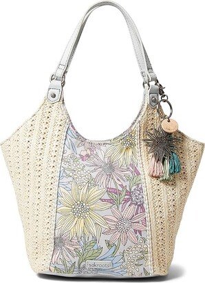 Roma Straw Small Shopper (Blush Flower Garden) Handbags