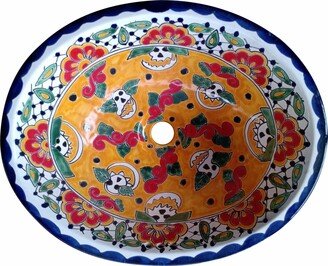 Mexican Talavera Sink Oval Drop in Handcrafted Ceramic - Calacas