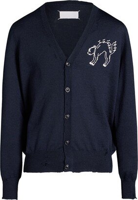 Embroidered-Cat Wool Cardigan