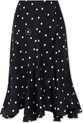 Flower Spot Flared Midi Skirt