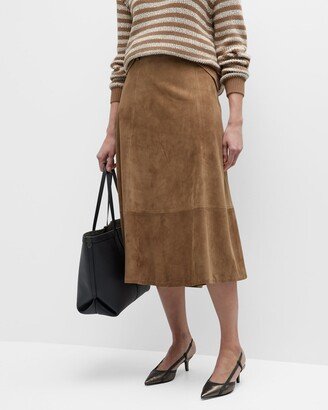 Suede A-Line Midi Skirt