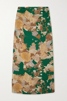 Floral-print Crepe Midi Skirt - Green