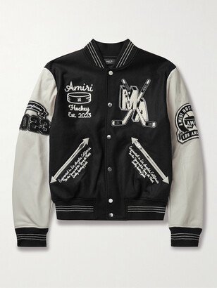 Appliquéd Logo-Embroidered Wool-Blend Twill and Leather Varsity Jacket