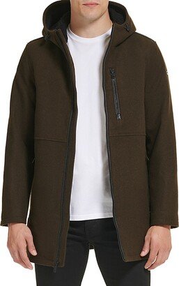 Faux Shearling Hooded Wool Blend Coat