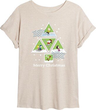 Hybrid Apparel - Peanuts - Christmas - Merry X-Mas Triangle Tree Stamps - Juniors Flowy Muscle T-Shirt - Size Large