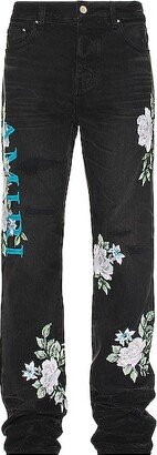 Floral Straight Jean in Black