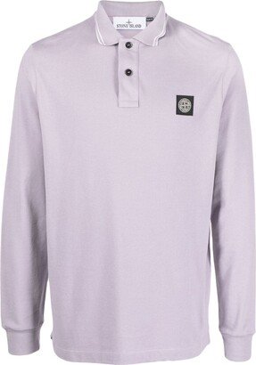 Compass-patch long-sleeve polo shirt