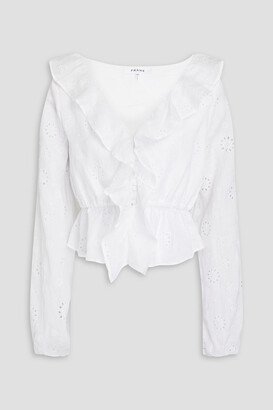 Ruffled broderie anglaise ramie blouse