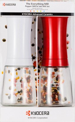 Salt, Pepper, Spice & Everything Mill Set Ceramic Grinder, White & Red