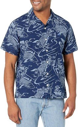 Classic Fit Print Cotton-Linen Shirt (Koi) Men's Clothing