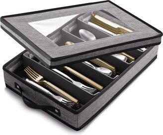 Storagebud Hard Shell Flatware & Silverware Storage Box - Holds a 12 Serving Set - Grey black