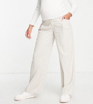 Maternity wide leg pant with linen in oatmeal