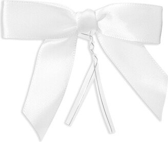 Juvale 100-Pack Twist Tie Bows for Crafts, Pre-Tied Satin Ribbon for Gift Wrap Bags, Party Favors, 2.5x3 in, White