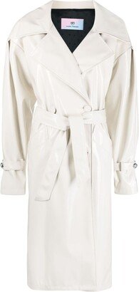 Laminated Double-Breasted Trench Coat