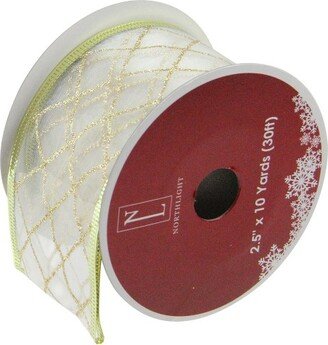 Northlight Gold Glittering Diamonds Wired Christmas Craft Ribbon 2.5 x 10 Yards