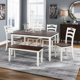 EHEK 6 Piece Dining Table Set with Bench, Waterproof Kitchen Table set with 4 Chairs and BenchTable Set, Ivory and Cherry