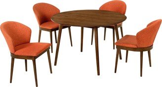 5 Piece Dining Set with Curved Side Chairs, Orange and Brown