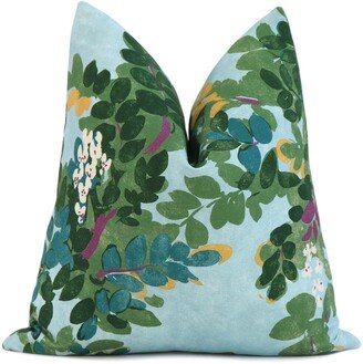 Thibaut Central Park Floral Sky Blue Throw Pillow Cover With Zipper, Euro Sham Accent Toss, Designer Cushion Case, Colorful Bedding Decor