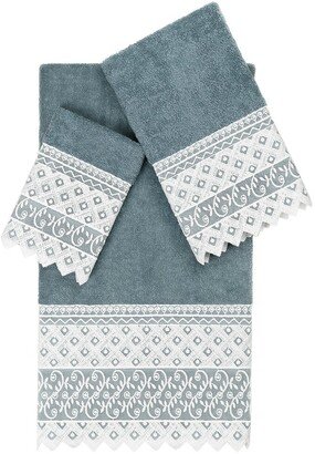 100% Turkish Cotton Aiden 3Pc White Lace Embellished Towel Set-AO